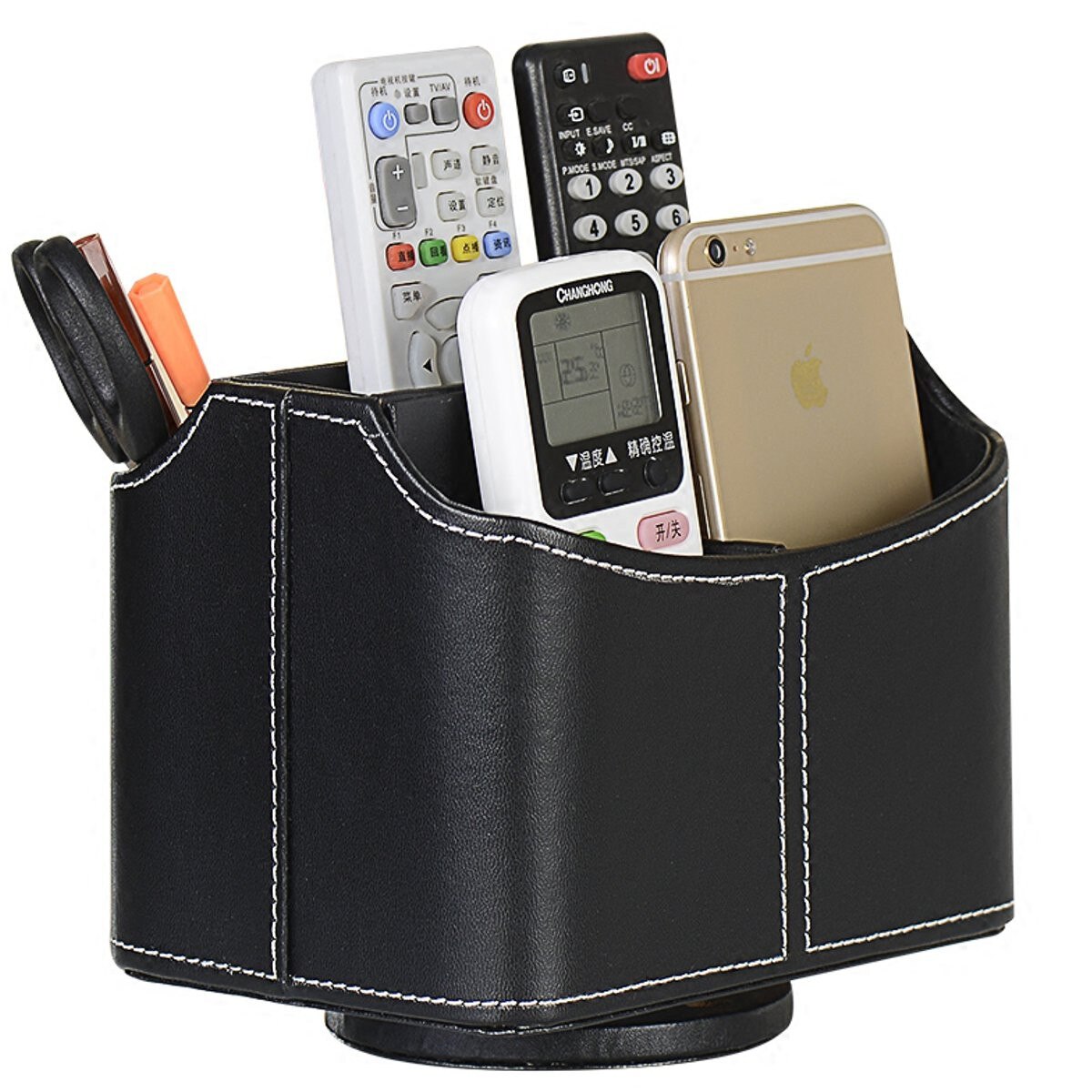 Black Remote Control Organizer Spinning Storage Holder Caddy Couch Leather TV
