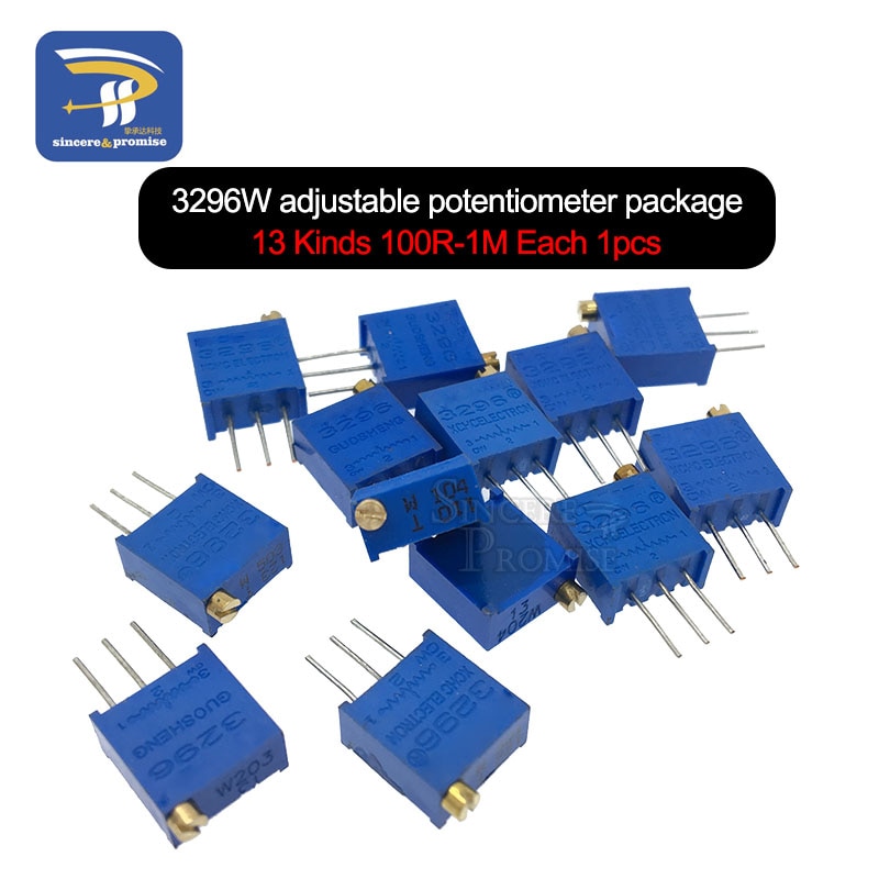Resistência variável 100r da elevada precisão 3296 w do jogo do potenciômetro 13valuesx1pcs-1 m 200r 500r 1k 2k 5 k 10 k 20 k 50 k 100 k 200k 500k