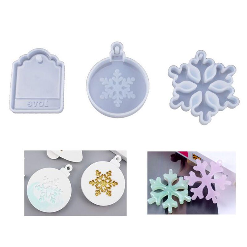 3Pcs Epoxyhars Mal Kerst Decoratie Kerstboom Sneeuwvlok Siliconen Mal Diy Ambachten Sieraden Maken Tool