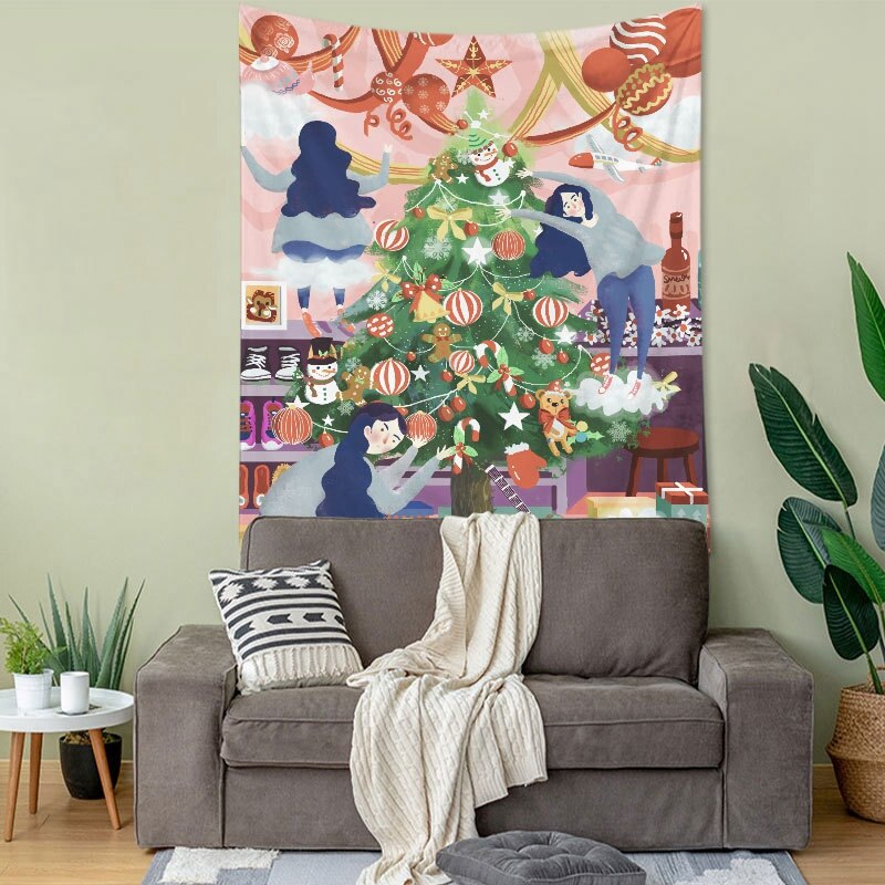 Jule vægtapet juletræ trykt gobelin hængende juletapeter væg baggrund klud festival indretning: S -3 gobelin / 130 x 150cm