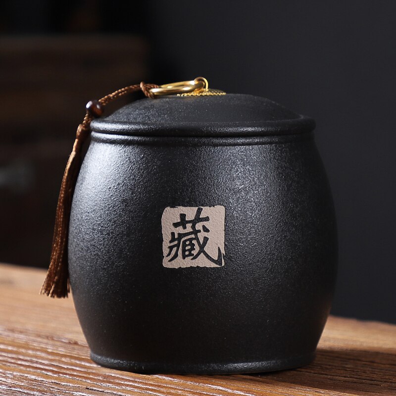 Frascos de cerámica tradicionales a prueba de humedad para el hogar, recipiente hermético para té, hierbas medicinales, contenedor de almacenamiento de granos, suministros para mesa de té: B  12.4X13.5CM