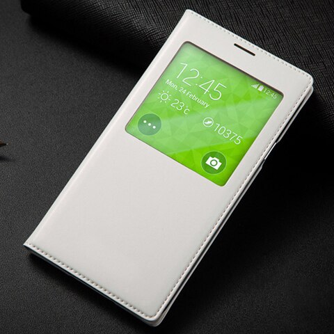 Cubierta del teléfono de cuero caso de Vista inteligente para Samsung Galaxy S5 SV S 5 G900A G900I G900F G900 G900H G900FD SM-G900F SM-G900H caso: White