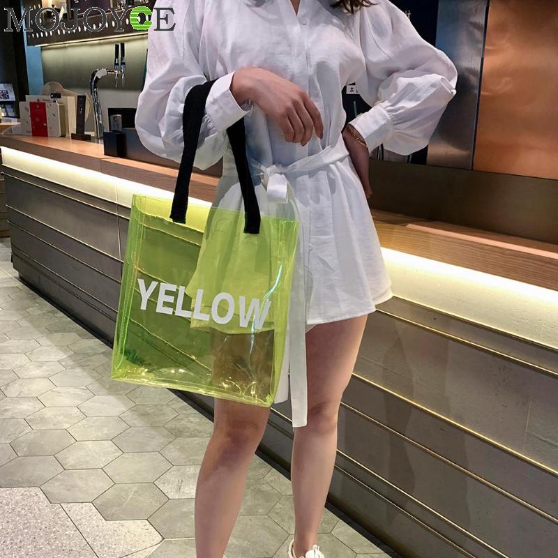 Transparante Vrouwen Boodschappentas Draagbare Holografische Geleizak PVC Clear Strand Tote Bag Vrouwen Schouder Strand Reizen Handtassen
