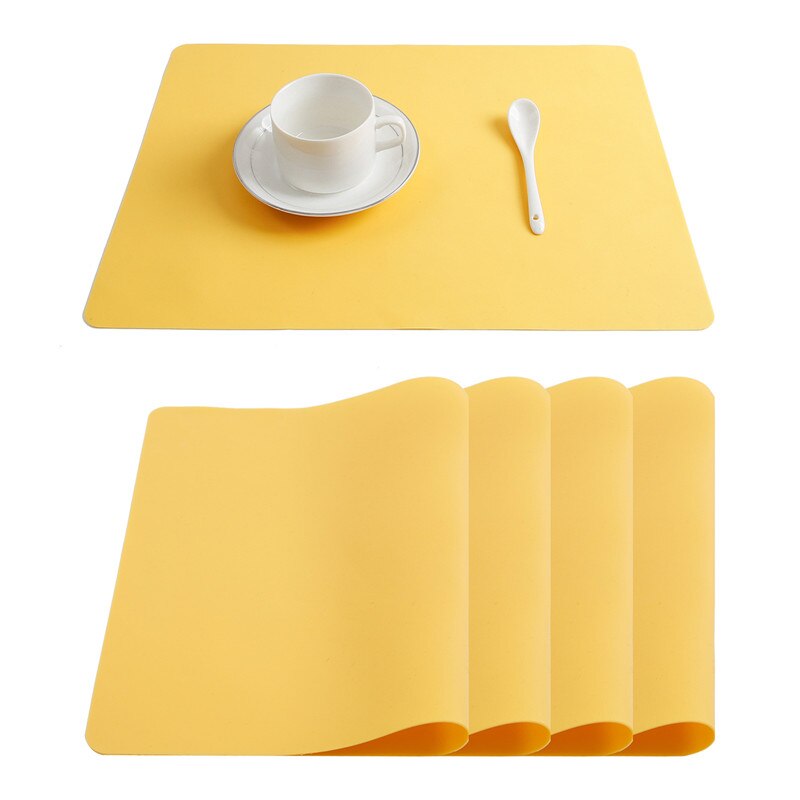 Set of 4 Silicone Placemats for Kitchen Dining Table Mat Set Heat Insulation Anti-Skidding Washable Durable Waterproof Kids Grey: Yellow