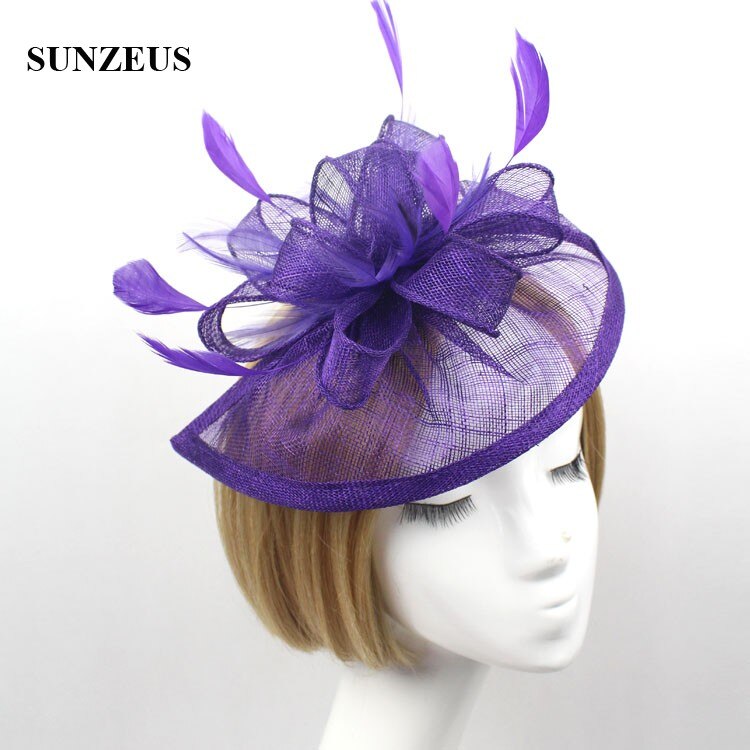 Europa Chapéus Para A Festa do Dia Das Bruxas SQN032 Linho Chapéu De Penas De Noiva Acessórios Do Casamento Frete Grátis: purple