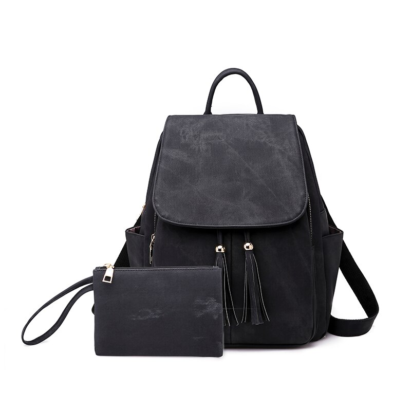 Hoge Capaciteit Luxe Leather School Rugzakken Vrouwelijke Vintage Rugzak Voor Meisjes Schooltas Reizen Rugzak: Black