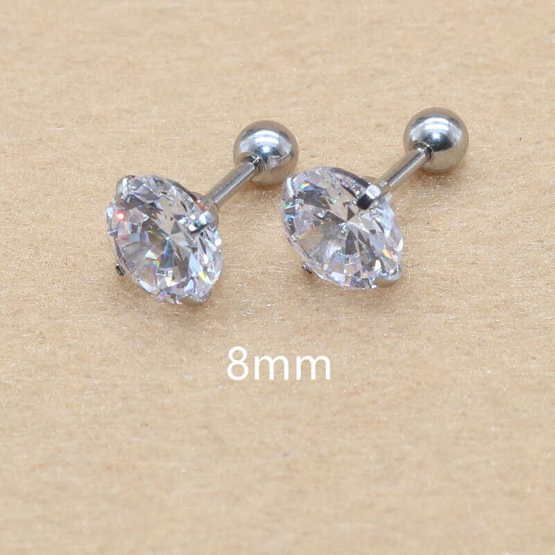 Stal nierdzewna 316L Ip Plated No Easy Fade klasyczne wkręcane kolczyki z Super Mini 2mm AAA kolory cyrkonie: steel8mm
