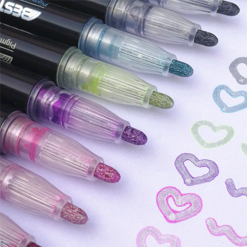 12 Color Metal Paint Marker Pen set Double Line Pen Outline Marker Glitter for Drawing Painting Doodling School Supplies