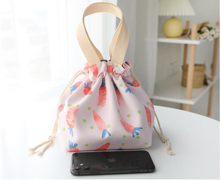 Cute Small Shopping Bag Foldable Cartoon Flowers Lunch Box Tote Bags For Women Canvas Bolso Shopper Waterproof Drawstring Tote: 18