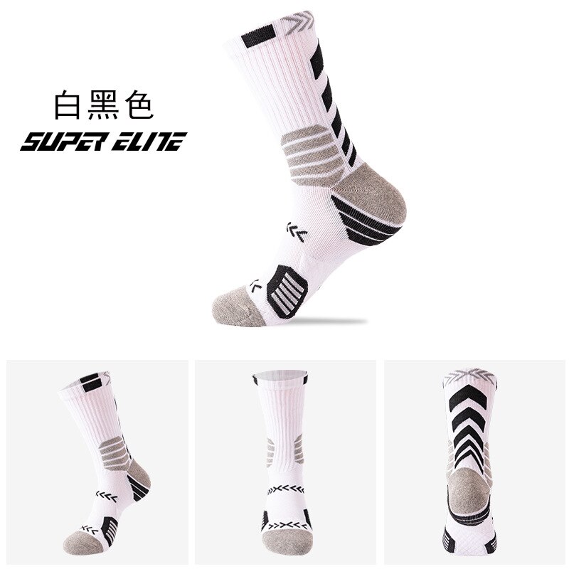 Men's Basketball Sock Cushion Athletic Long Sports Outdoor Socks Free size: white black