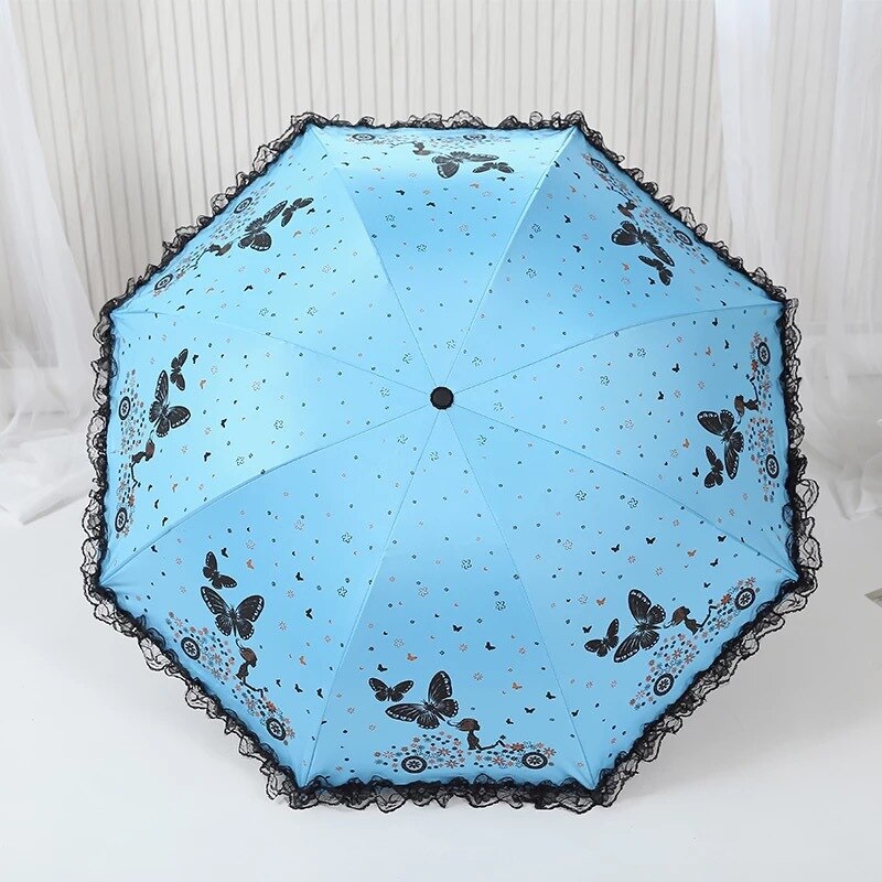 Mooi meisjespatroon paraplu regen vrouwen gebogen prinses paraplu's vrouwelijke parasol: Blauw