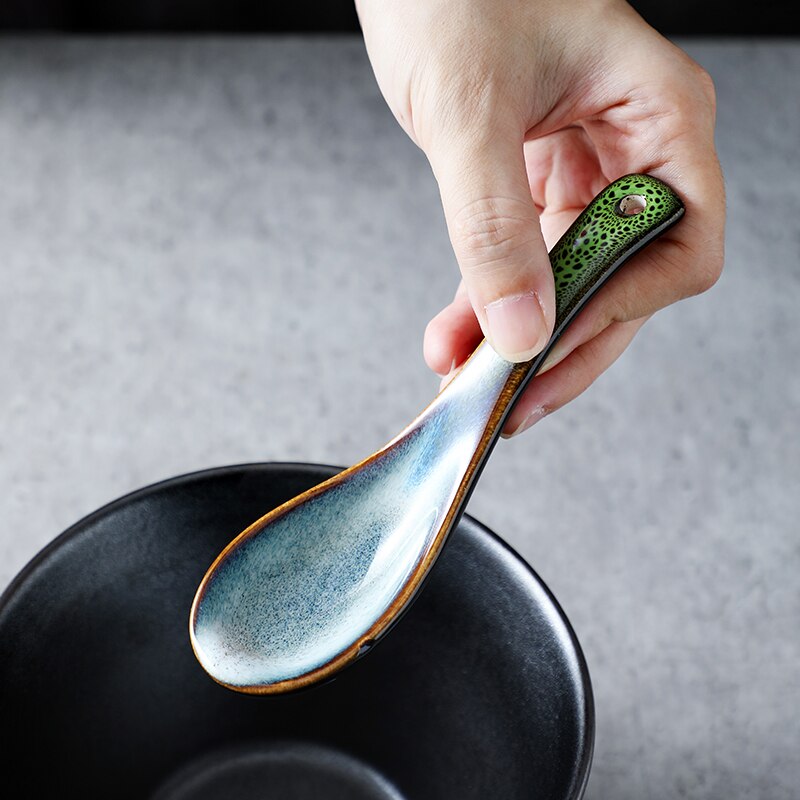 Chanshovaceramic ovn ændre tilfældig tekstur suppe ske kulør bordservice kina porcelæn asiatisk suppe ske  g125