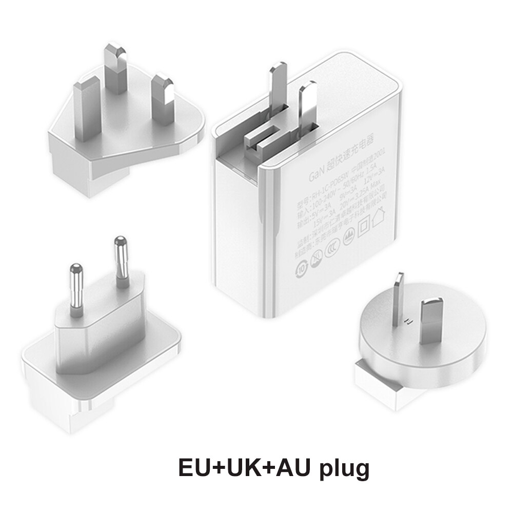 Carregador 65w rápido pd3.0 pps qc3.0 fcp para macbook ar ipad iphone 11 pro samsung huawei carregador de parede para dell: EU UK AU PLUG