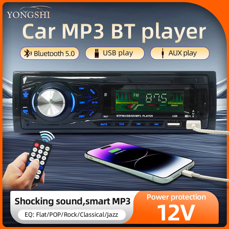 Bilradio 1 din stereospiller digital bluetooth bil  mp3 -spiller fm-radio stereo lyd musikk usb/sd med aux-inngang i dashbordet 3015