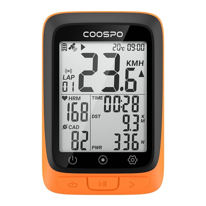 COOSPO BC107 Fietscomputer GPS Draadloze Fiets Fietsen Odometer Snelheidsmeter 2.4 "FSTN Bluetooth5.0 ANT Waterdichte GPS BDS: Oranje