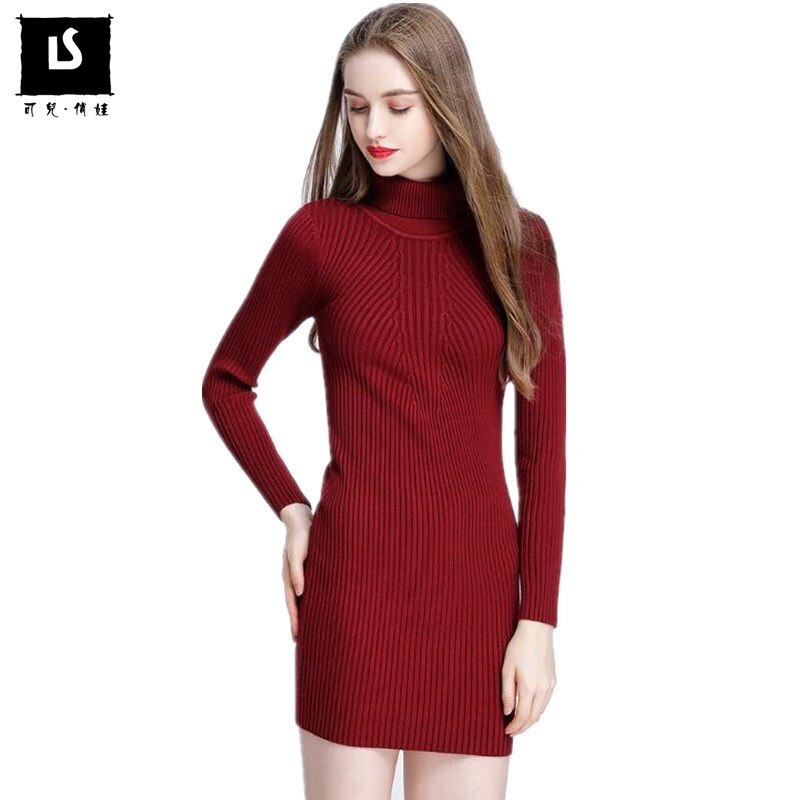 Vrouwen Warm Gebreide Trui Jurken Herfst Winter Vrouwelijke Coltrui Lange Mouwen Sexy Mini Elastische zachte Trui Jurk