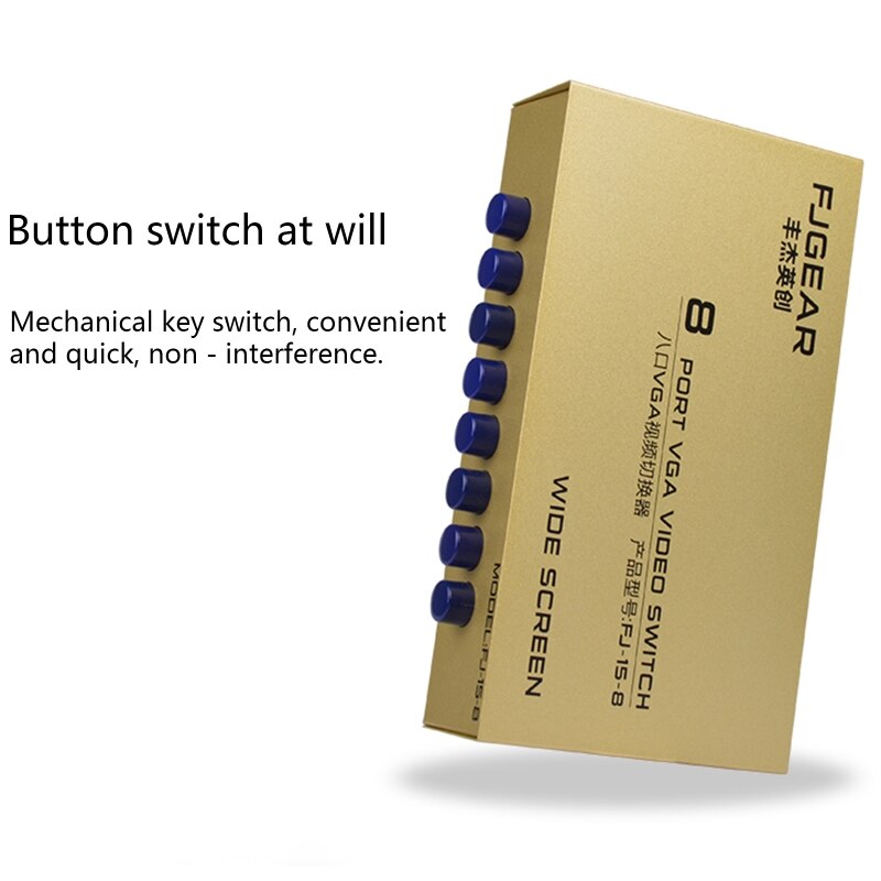 8 Port VGA Switch Video Switcher Box 1920*1440 250MHz 8 in 1 out Support Selector for PC Monitor TV Projector