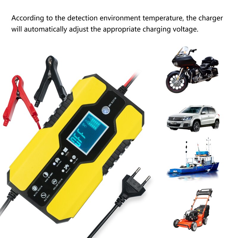 Car Battery Charger/Maintainer 12/24V Touch Screen Pulse Repair LCD Battery Charger for Car Motorcycle Lead Acid Battery AGM GEL