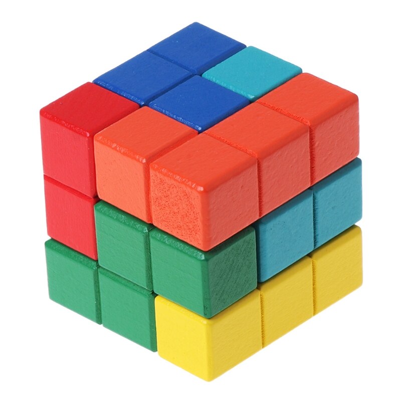 Tetris Magic Cube Multi-color 3D Houten Puzzel Educatief Brain Teaser Spel JUN5-B