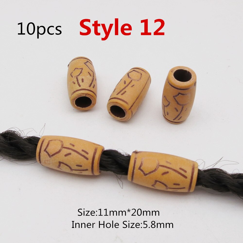 10 st/förpackning träimitation plast virkat hår fläta dread dreadlock pärlor ringar tub för håraccessoarer: 10 st stil 12