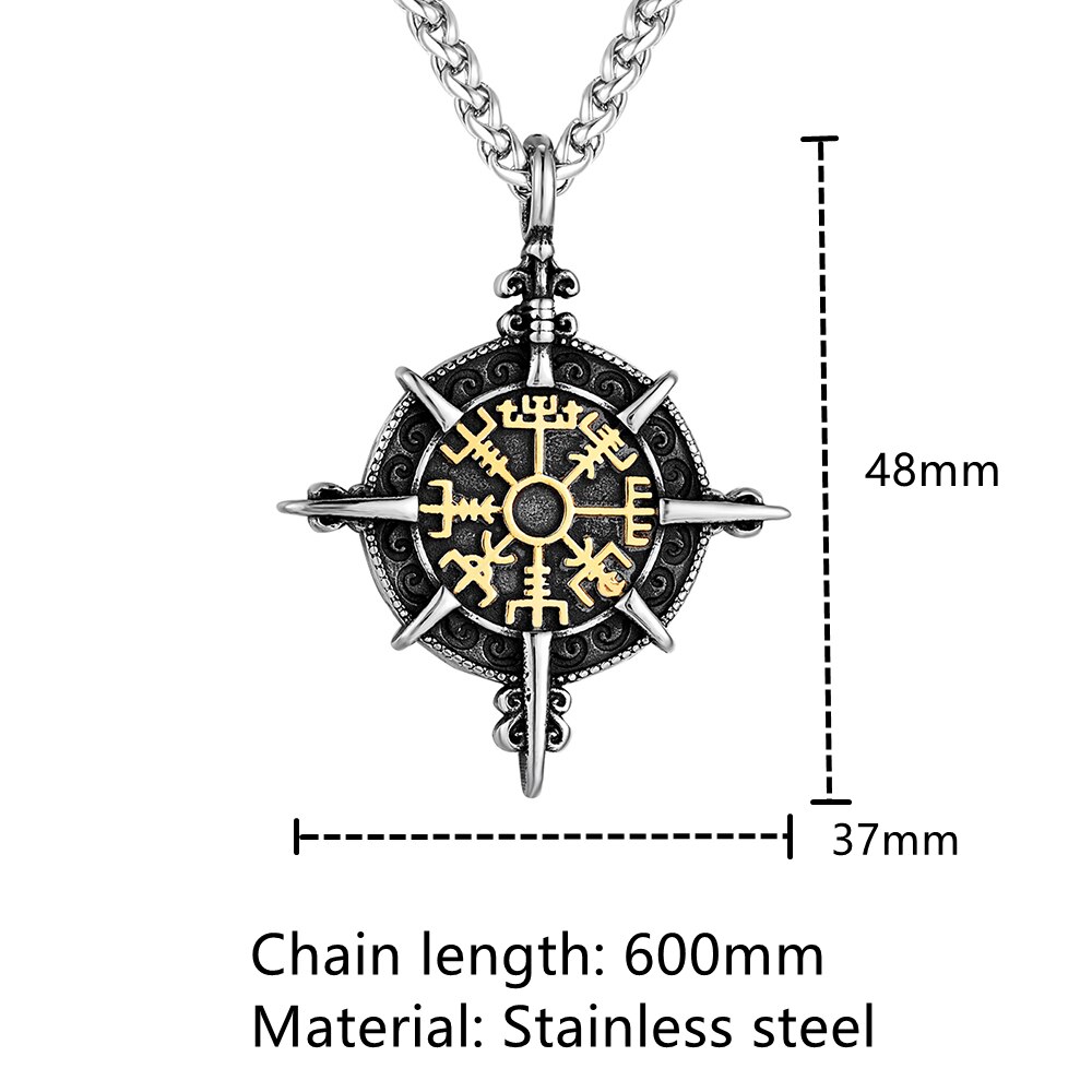 Collar con brújula vikinga de Color dorado Retro para hombre, amuleto de runas nórdicas de acero inoxidable antiguo, colgante Vegvisir Homme, joyería islandesa