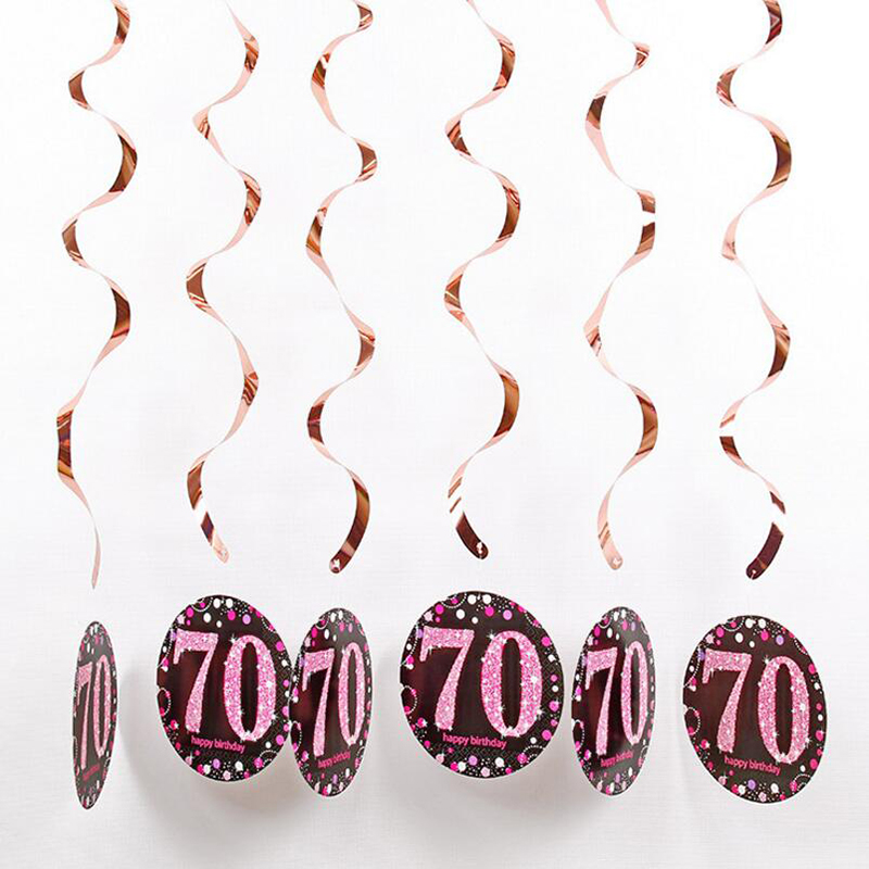 6pcs/set PVC Spiral Happy Birthday Swirl 18 21 30 40 50 60 70 Years Old Hanging Birthday Party Decorations Colored Ribbon: 70-pink