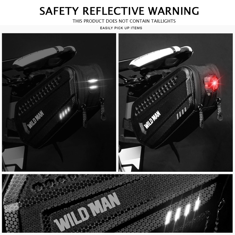 WILD MAN Bicycle Saddle Bag Hard Shell Rainproof Bike Rear Bag Reflective MTB Tail Bag Cycling Seatpost Bag Bike Accessories