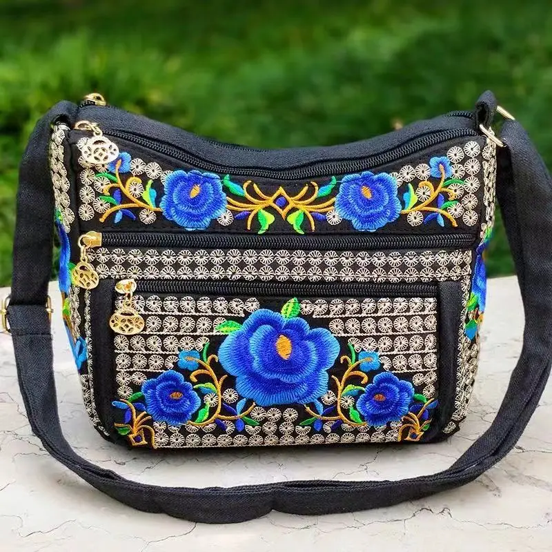 Sac de Style ethnique du Yunnan, sac à bandoulière brodé pour femmes, sacs à bandoulière entièrement brodés pour dames: MULTI