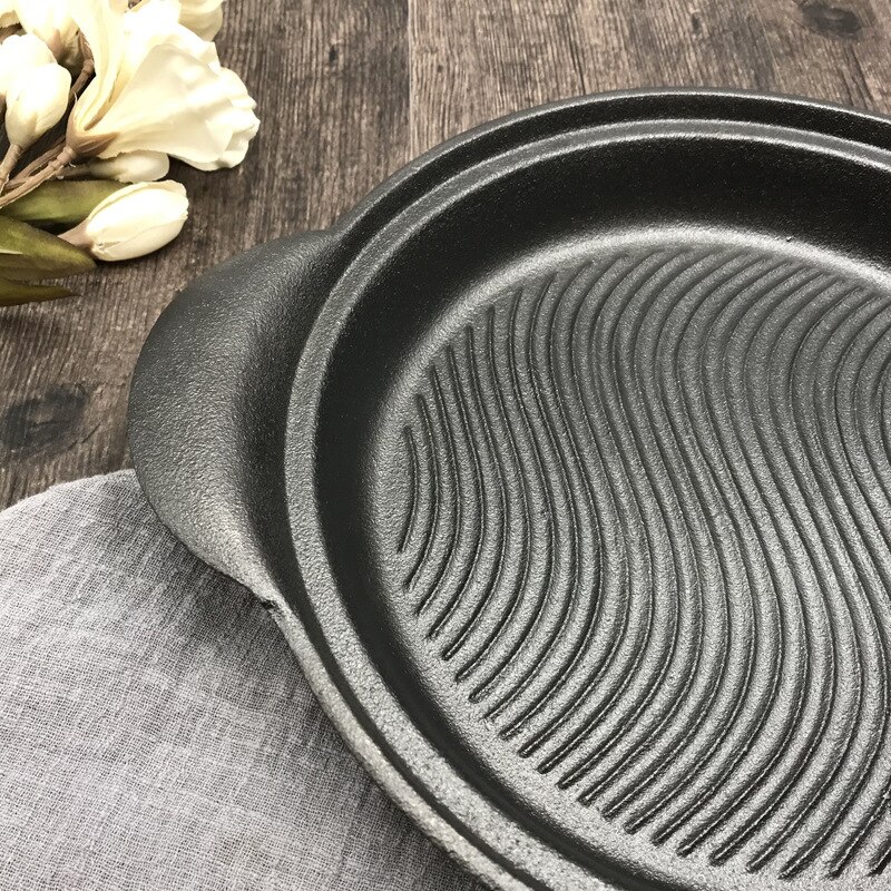 Cast iron corrugated round frying pan steak frying pan induction cooker universal iron pan pan