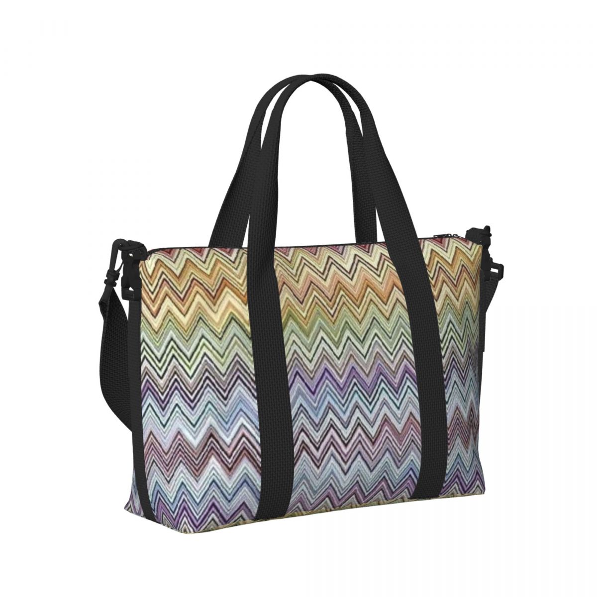 Bolso de mano de playa personalizado Boho Chic moderno en Zigzags para mujer, bolsas de compras de viaje multicolores geométricas para gimnasio Extra grande
