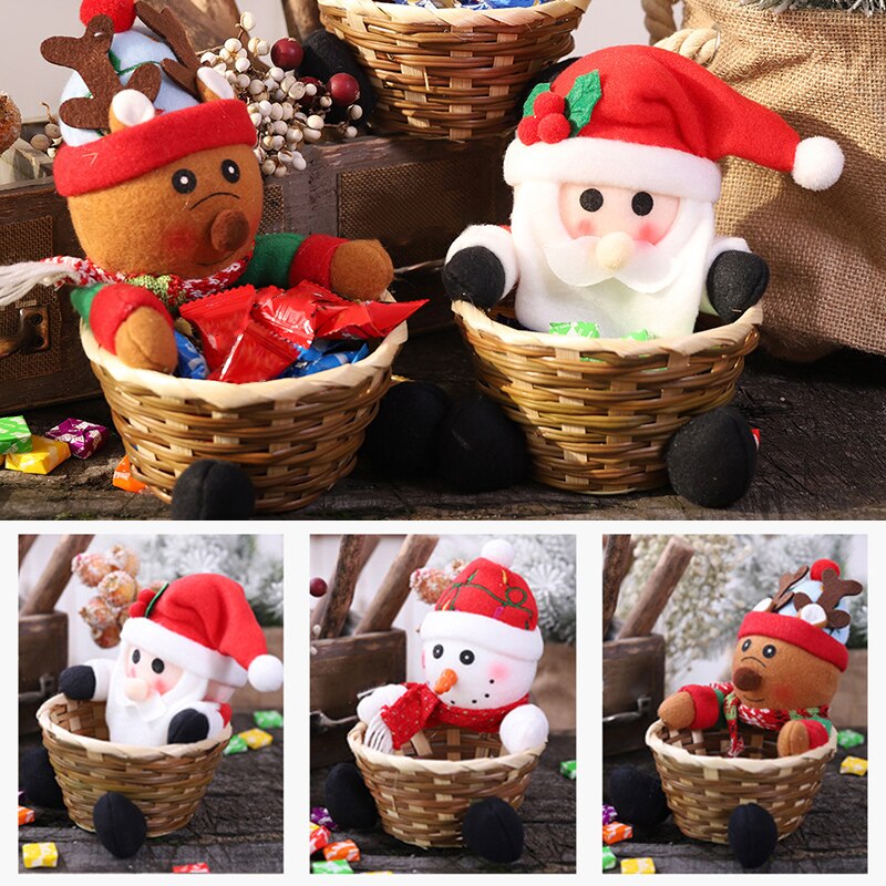 Christmas Candy Holder Basket with Plush Doll Festival Rattan Party Snack Fruit Storage Container Home Ornament MAZI888