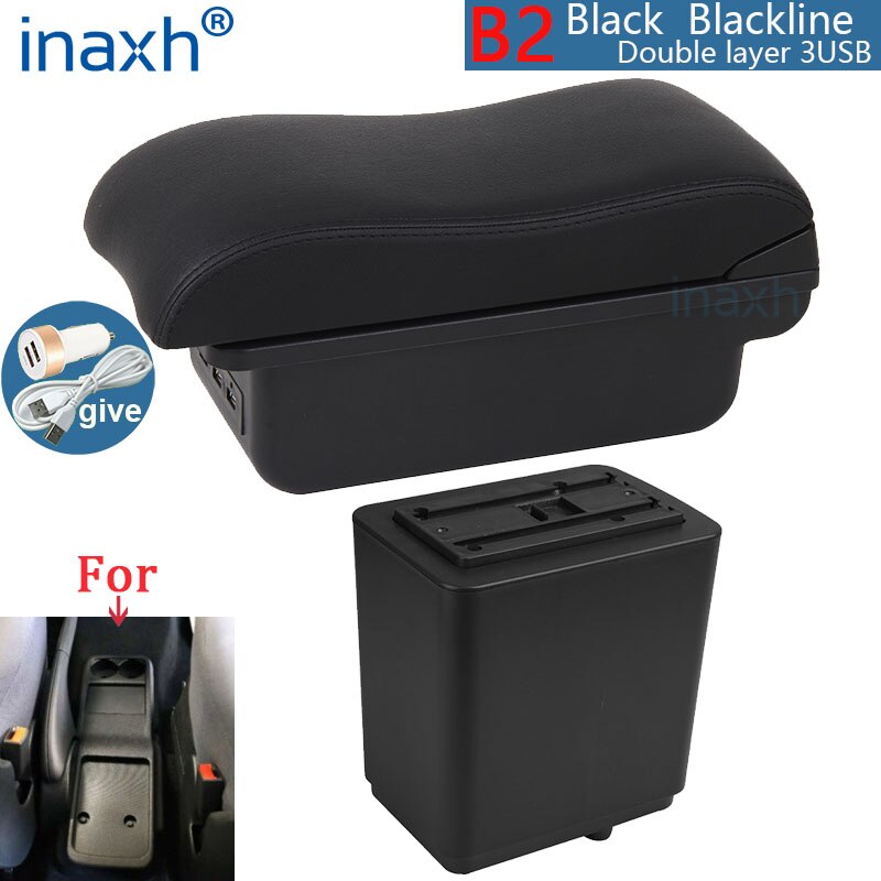 For Citroen Berlingo Armrest Retrofit parts For Peugeot Partner tepee Car Armrest Storage box car accessories Charging USB LED: B2 Black line 3USB