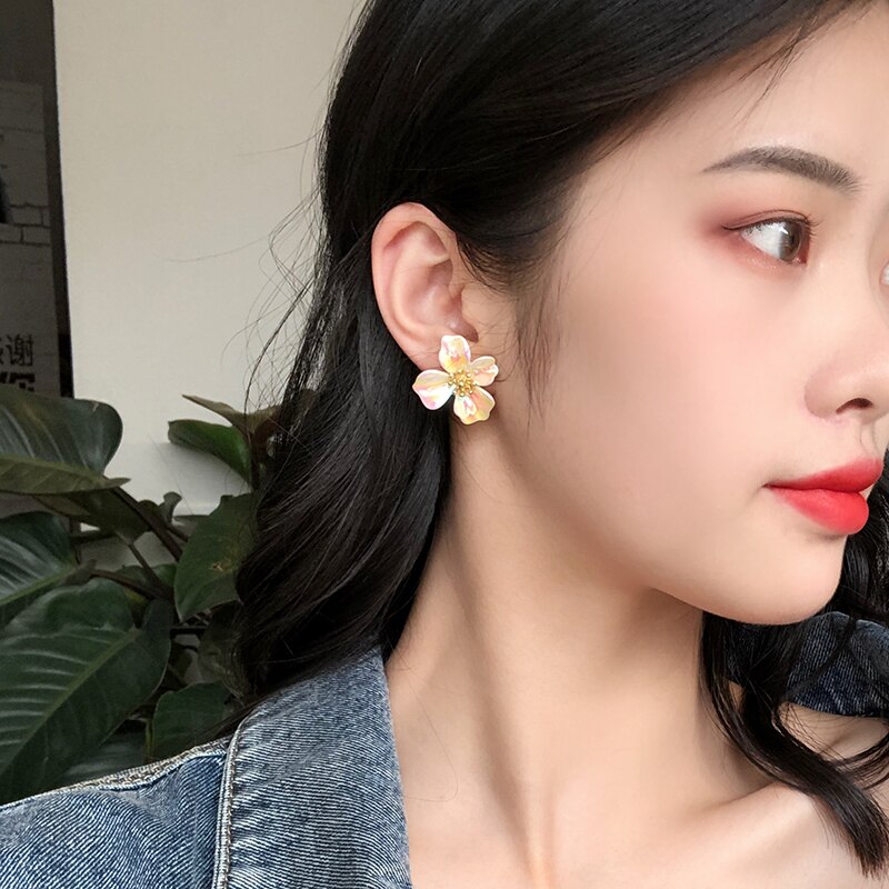 earrings female tide temperament ultra stereo flower fairy dazzle colour earrings earrings sweet girl