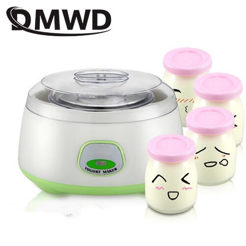 Máquina eléctrica para Yogurt DMWD, fermentador Leben automático multifunción de acero inoxidable con revestimiento nato, máquina para vino, Yogurt, 4 tazas: Manual cups green