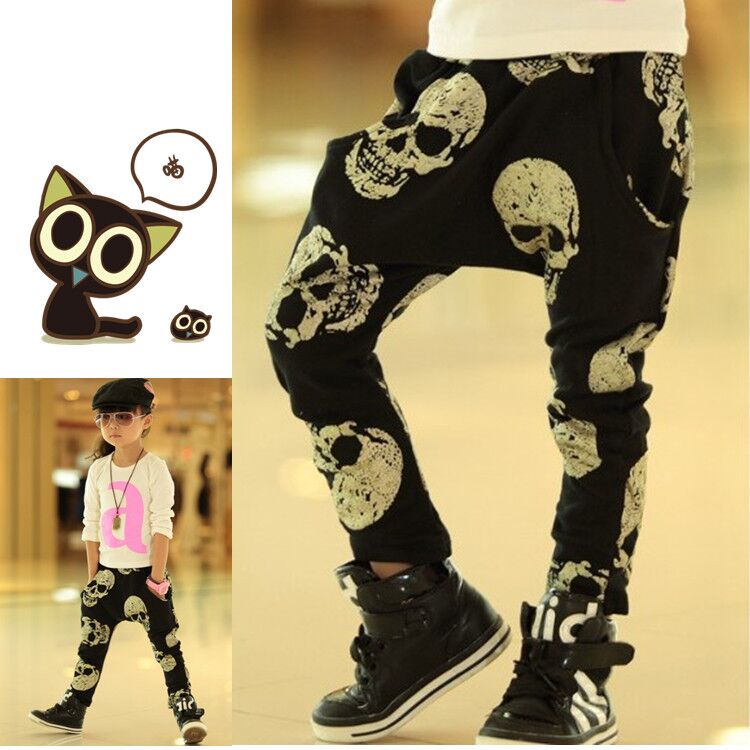 Autumn Boys girls Casual Long Pants Children Skull Printed Pants Harem Pants Children's casual pants