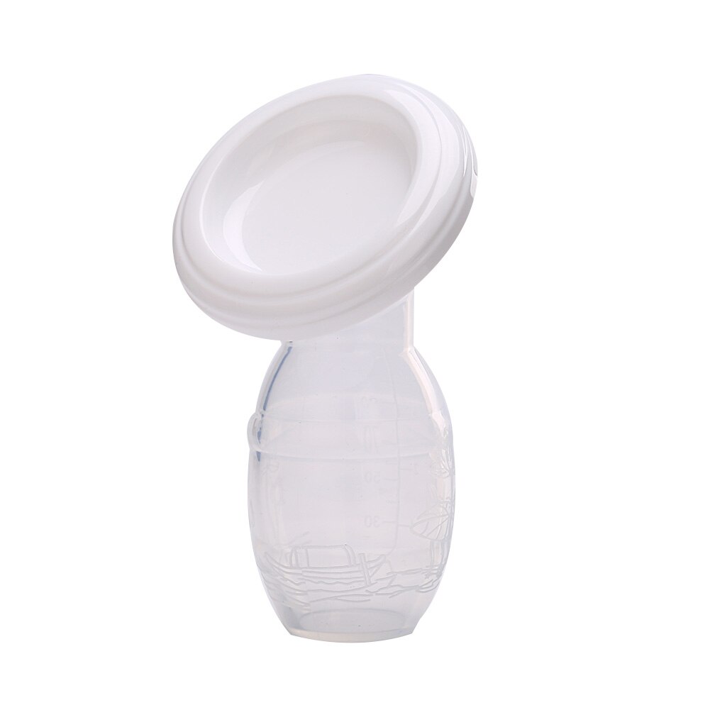 Manual Baby Breast Pump Silicone Milk Collector with Lid Breastfeeding Tool Easy To Use Food-Grade Silicone Safe Breast Pump: White