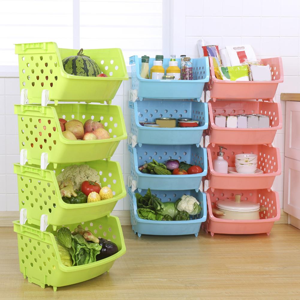Durável empilhável único-deck oco frutas vegetais caixa de armazenamento colanders filtro cozinha organizador cesta prateleira cremalheiras