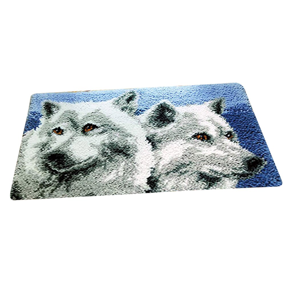 Two Wolf Latch Hook Rug Kit For Boys Embroidery Cushion Wooden Crochet Hook