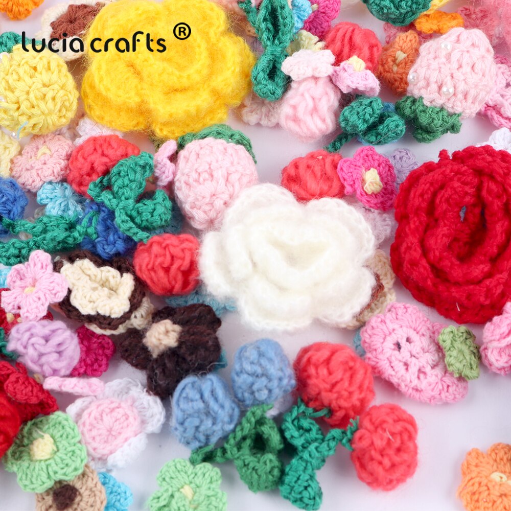 Lucia crafts 10pcs/lot Knitted Applique Sew-on Patch Flower Cotton Crochet Headwear Accessory B0541