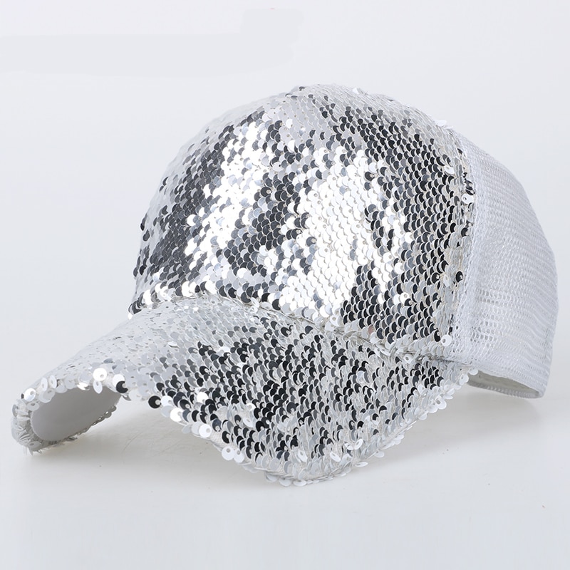 Sequins Bling Shiny Paillette Mesh Baseball Cap Striking Pretty Adjustable Women Girls Hats for Party Club Gathering