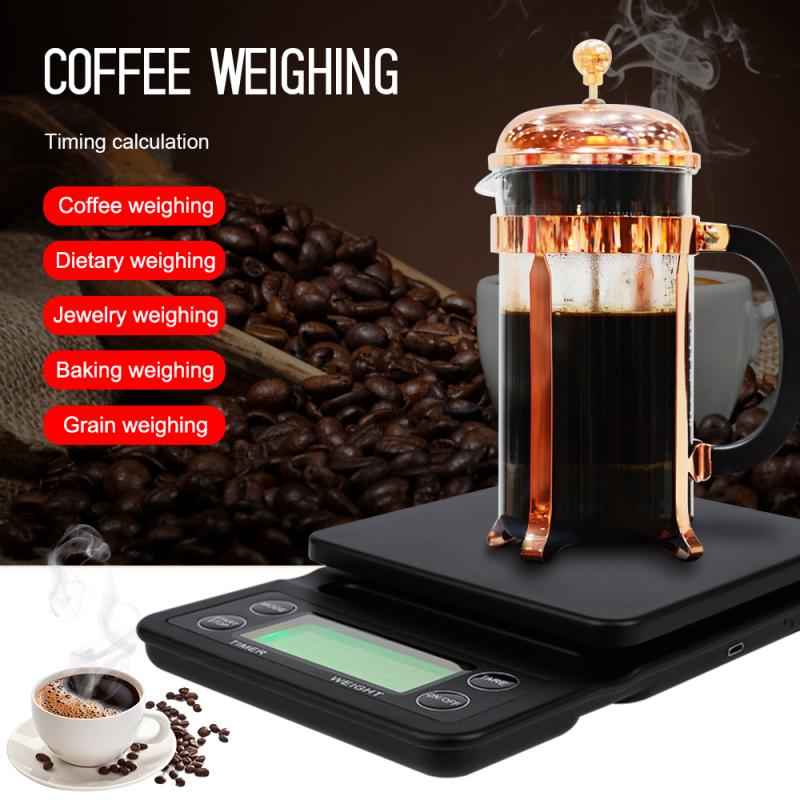 Draagbare Elektronische Digitale Keukenweegschaal Hoge Precisie Lcd Weegschalen Huishouden Koffie Wegen 0.1G Druppelen Koffie Schaal Met Timer