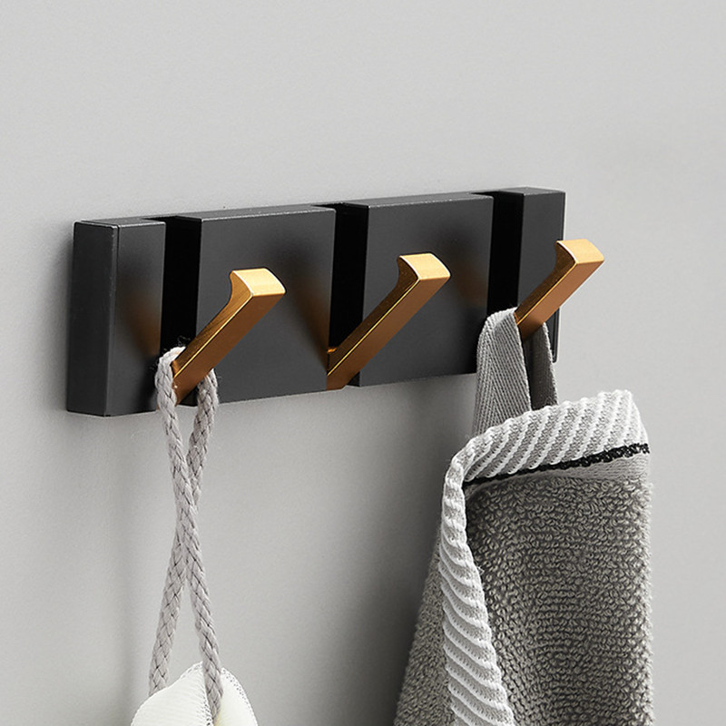 Zwart Gouden Robe Haken Vouwen Handdoek Hanger Installatie Muur Haken Coat Kleding Houder Voor Badkamer Keuken Slaapkamer Hal