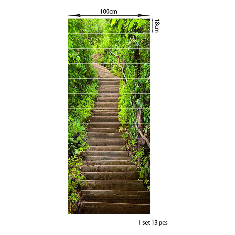 PVC wallpaper Green stone ladder simple 13 pieces of DIY stair stickers, step stickers, wall stickers