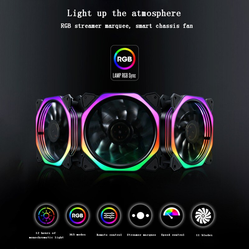 RGB Light Case Cooler Multi-mode LED Lights Silent Shock-Proof Wireless Remote Control Cooling Fan