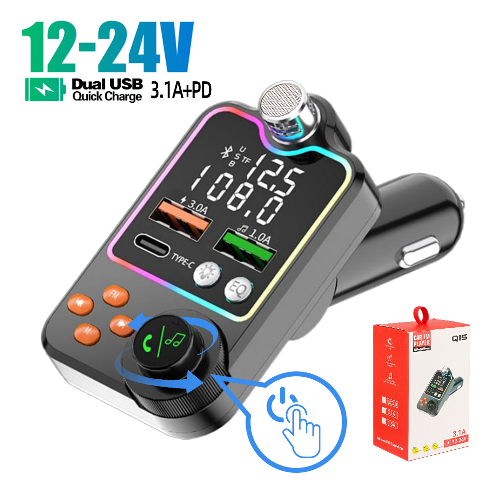 Bluetooth 5.0 Car FM Transmitter Dual USB Car Charger PD Type-C Fast Charging Wireless Handsfree Call Audio Receiver MP3 Player: Default Title