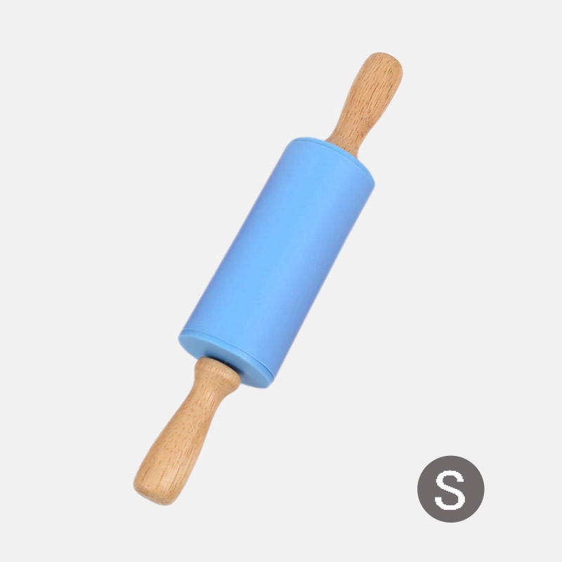 Rodillo de silicona con mango de madera antiadherente, rodillo para masa y harina, utensilios de cocina para hornear, Navidad, 1 ud.: Blue S