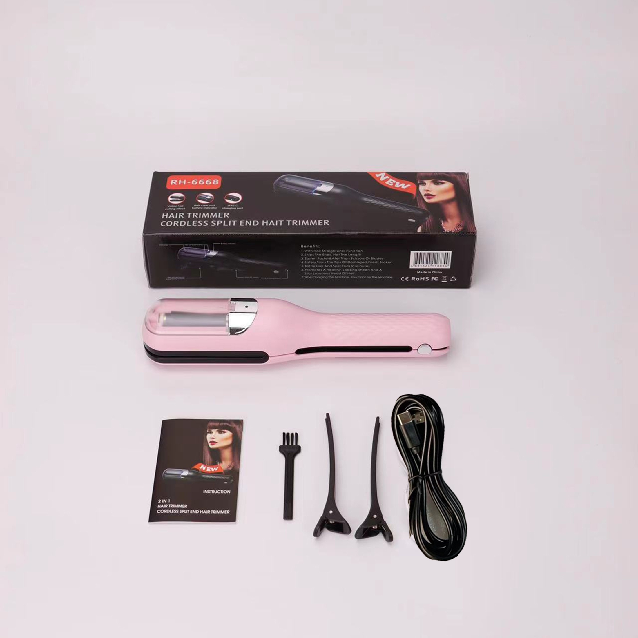 1 st oplaadbare 2-in-1 tondeuse, kappersapparaat, multifunctionele tondeuse, haarvorktrimmer: Roze