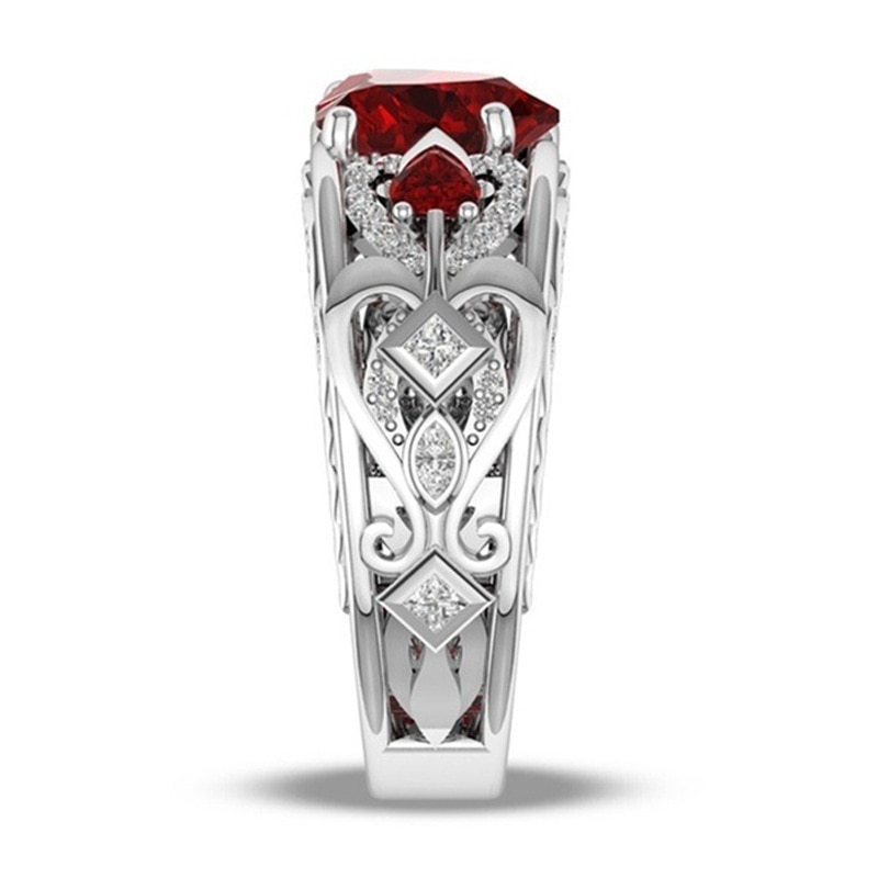 Klassische Frauen Rot Herz Zirkon Ring Prinzessin Ring Hochzeit Engagement Zubehör Schmuck Für Weibliche Freund Beste