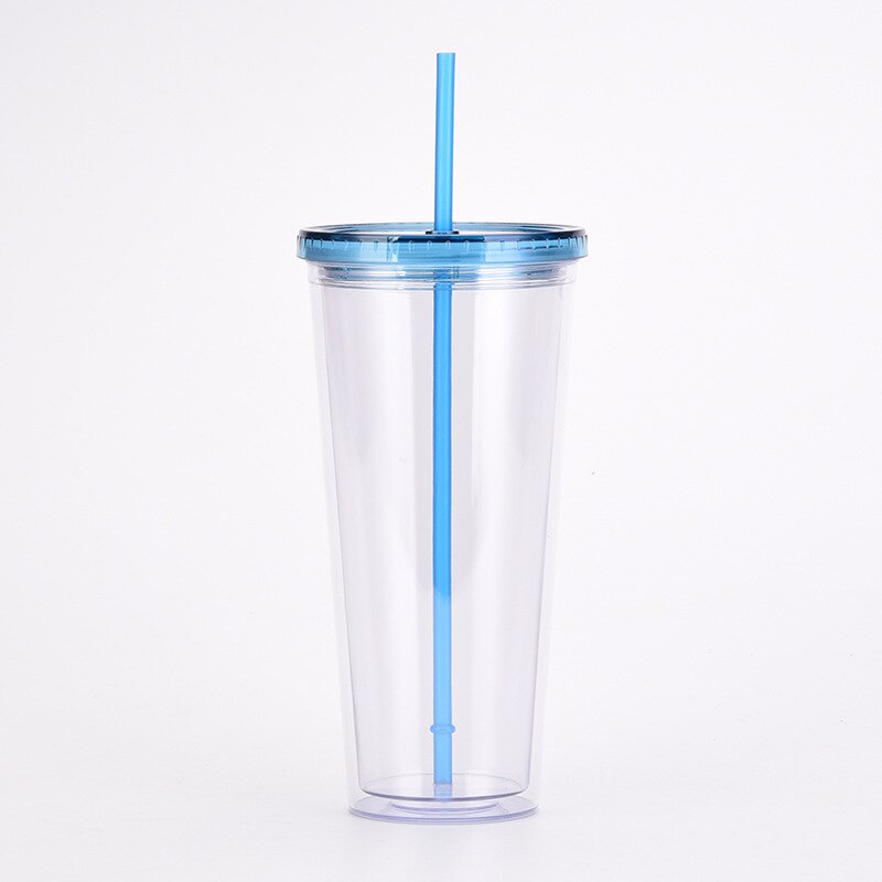 Gorąca sprzedaż 32oz plastikowe kubki stożkowe z pokrywką i słomką podwójna ściana wyczyść butelka na sok Drinkingware wielokrotnego użytku kubek wody na imprezę: B