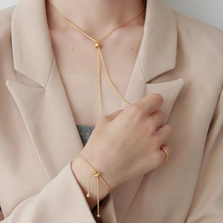 HUANZHI Neue Heiße Gold Perlen Schlange Knochen Halskette Dünne Kette Einstellbare Minimalistischen Halsketten für Frauen Mädchen Schmuck